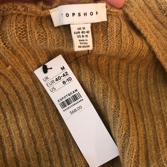 Topshop Long Cardigan Golden Brown Oversized Open Front with Pockets Medium NEW - Picture 3 of 6
